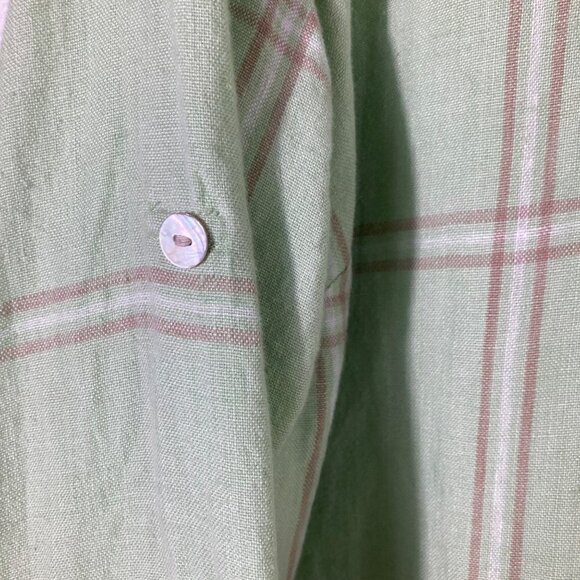 Womens Studio Works Linen Plaid Button Shirt Long Sleeve Green Brown 2X - Picture 5 of 7